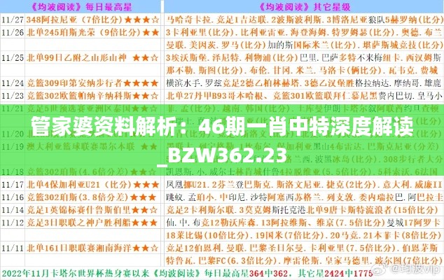 管家婆资料解析:46期一肖中特深度解读_BZW362.23