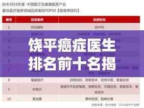 饶平癌症医生排名前十名揭晓,专业领域的领军者